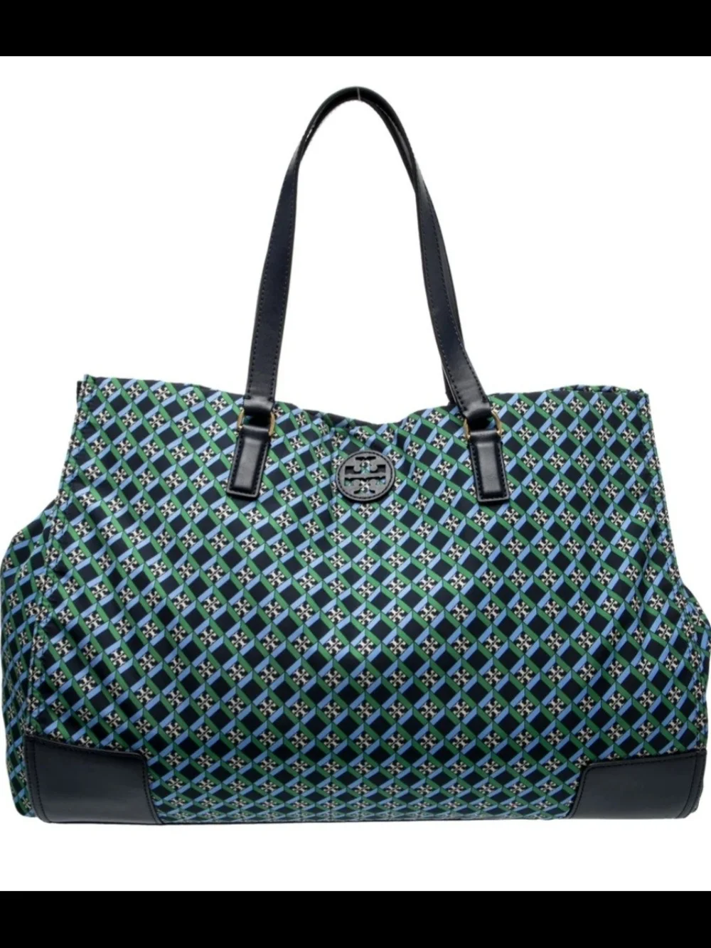Tory Burch Ella Nylon Printed Geometric Tote - Navy Multi (Large)
